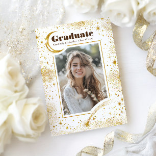 Celestial Moon and Stars Graduate Photo Graduation Invitation