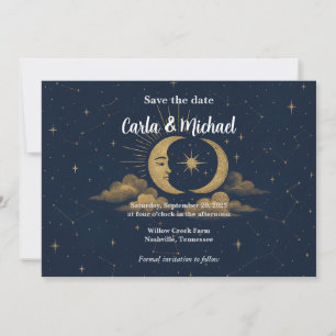 Celestial Moon and Stars Save the Date Invitation