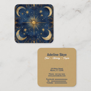 Celestial moon and stars square business card