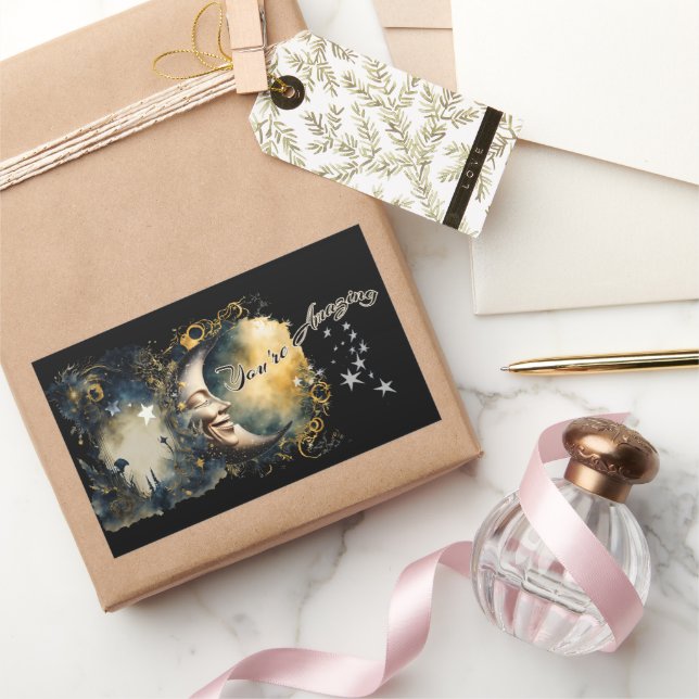 Celestial Moon and Stars "You're Amazing" Rectangular Sticker (Gifting)