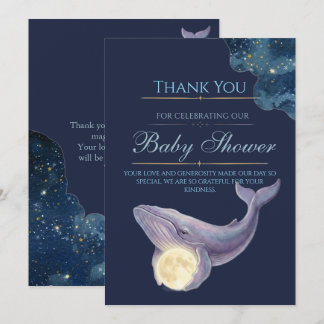 Celestial Moon Baby Shower Thank You Card | Whale
