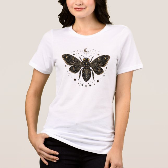 Celestial Moon Bee - Cosmic Mystical Bee  Tri-Blend Shirt (Front)
