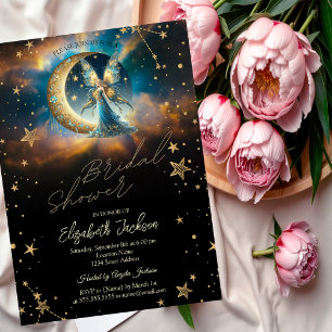 Celestial Moon Blue Fairy Stars Bridal Shower Invitation