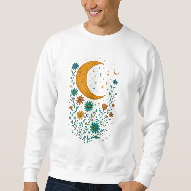 Celestial Moon Boho Flowers Best Seller Funny Gift Sweatshirt (Front)