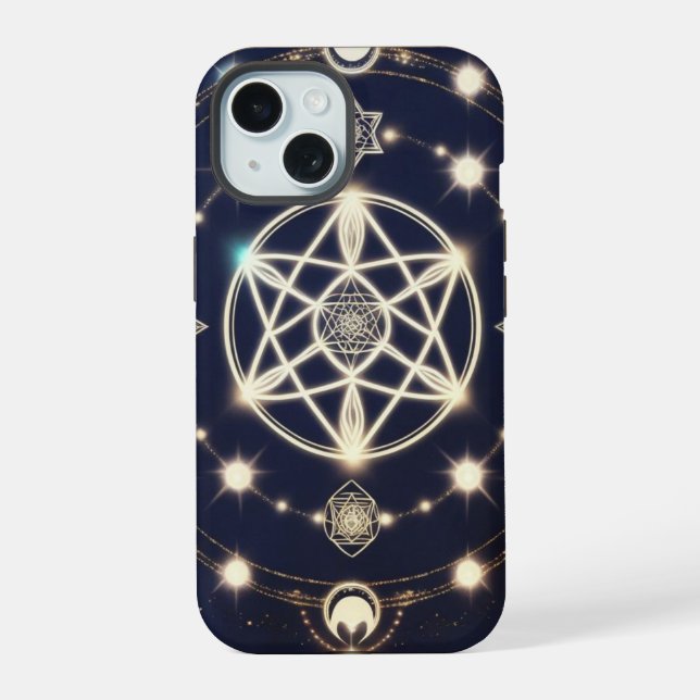 Celestial Moon Cycle Mandala – Sacred Geometry iPhone 15 Case (Back)