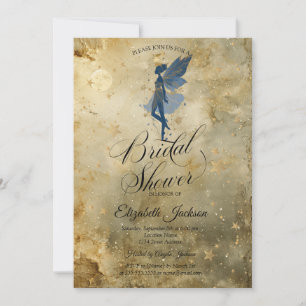 Celestial Moon Fairy Girl Gold Bridal Shower Invitation