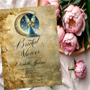 Celestial Moon Fairy Old Gold Bridal Shower Invitation