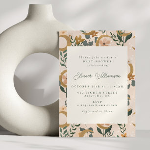 Celestial Moon Floral Boho Neutral Baby Shower Invitation