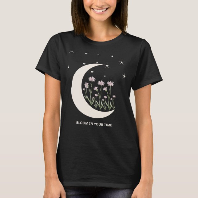 Celestial Moon & Floral Stars T-Shirt (Front)