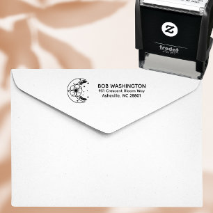 Celestial Moon & Flower Return Address Stamp