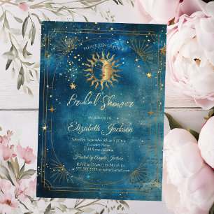 Celestial Moon Frame Blue Bridal Shower Invitation