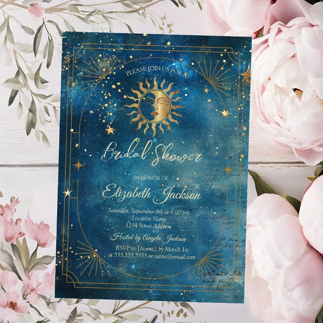 Celestial Moon Frame Blue Bridal Shower Invitation (Creator Uploaded)