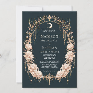 Celestial Moon Frame Gold Romantic wedding Invitation