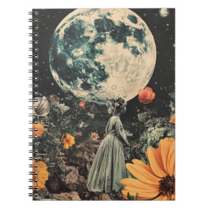 Celestial Moon Garden Sepia Floral Girl Notebook