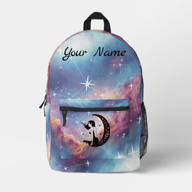 Celestial Moon Goddess/ Galaxy & Stars Aesthetic Printed Backpack (Front)