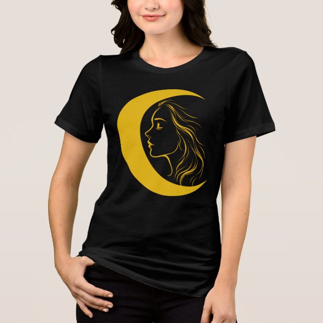 Celestial Moon Goddess – Mystical Line Art Profile Tri-Blend Shirt (Front)