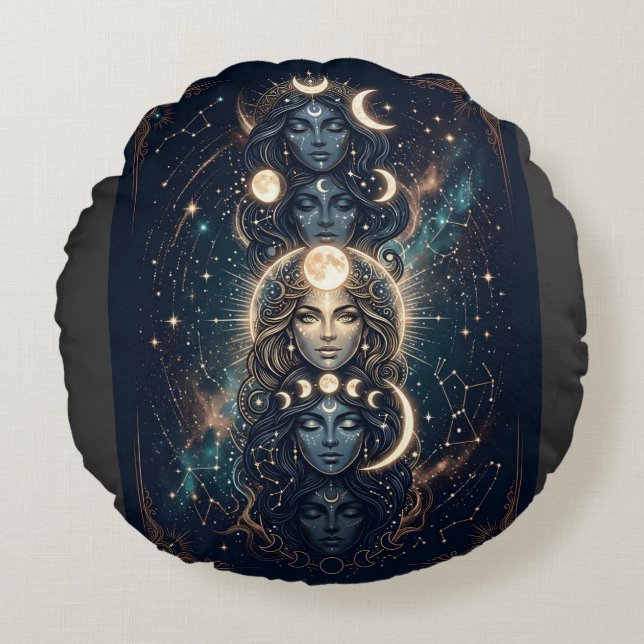 Celestial Moon Goddess Mystical  Round Cushion (Front)