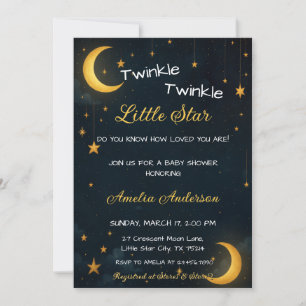 Celestial Moon Gold Starry Night Baby Shower Invitation