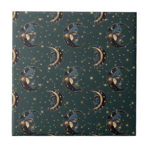 Celestial Moon Gold Starry Night Pattern (2) Tile