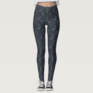 Celestial Moon Gold Starry Night Pattern Leggings