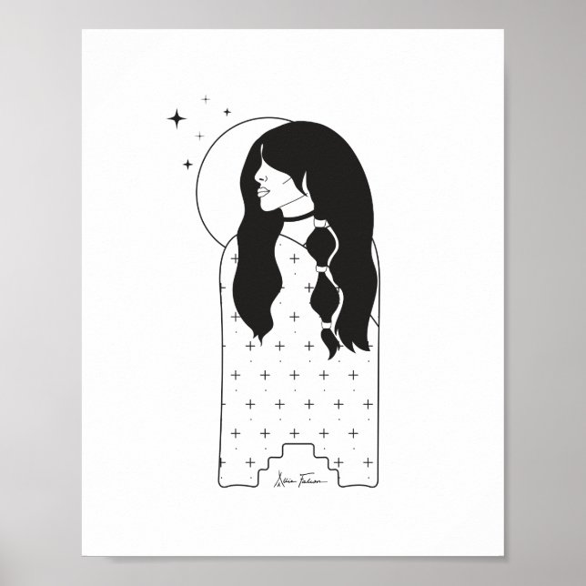 Celestial Moon Maiden Black and White Print (Front)
