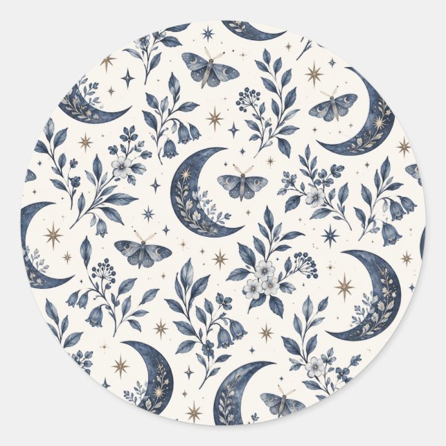 Celestial Moon Moth Wildflower Classic Round Sticker (Front)