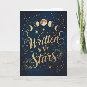 Celestial Moon Phase Gold and Navy Zodiac Birthday Card