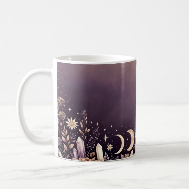 Celestial Moon Phases Crystal Botanical Mug (Left)