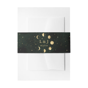 Celestial Moon Phases Emerald Wedding Belly Band Invitation Belly Band