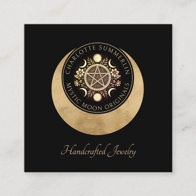 Celestial Moon Phases Jewellery Designer Square Business Card (Front)