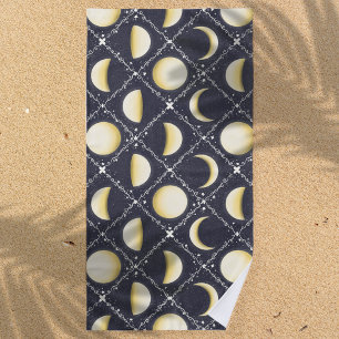 Celestial Moon Phases Pattern Beach Towel