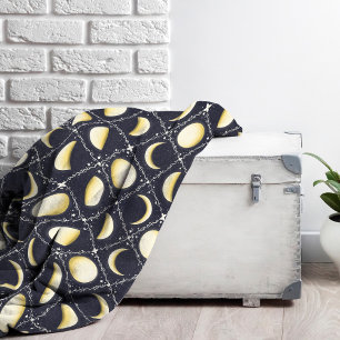 Celestial Moon Phases Pattern Fleece Blanket