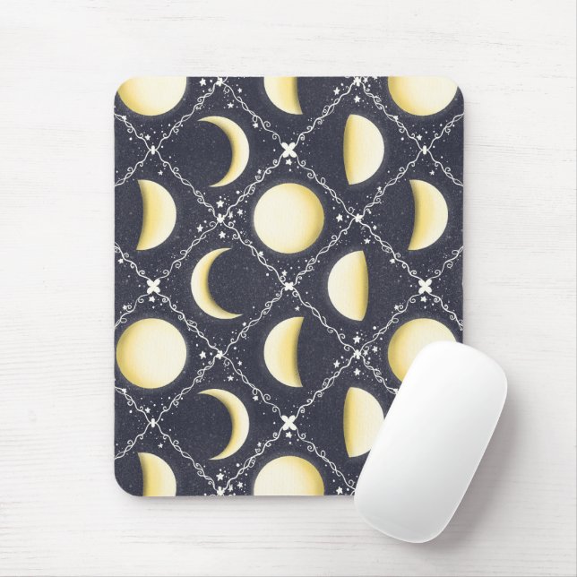 Celestial Moon Phases Pattern Mouse Pad (With Mouse)