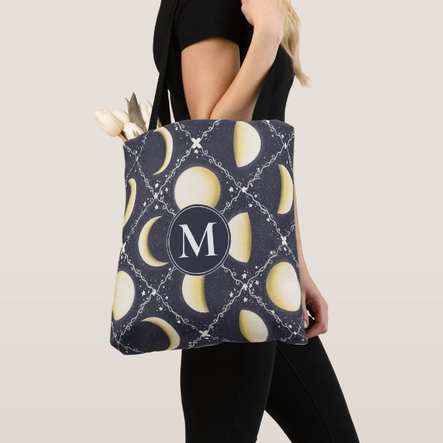 Celestial Moon Phases Pattern Tote Bag (Close Up)