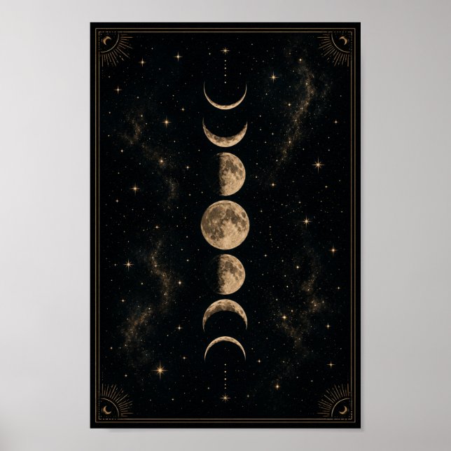 Celestial Moon Phases Poster | Boho Lunar Wall Art (Front)