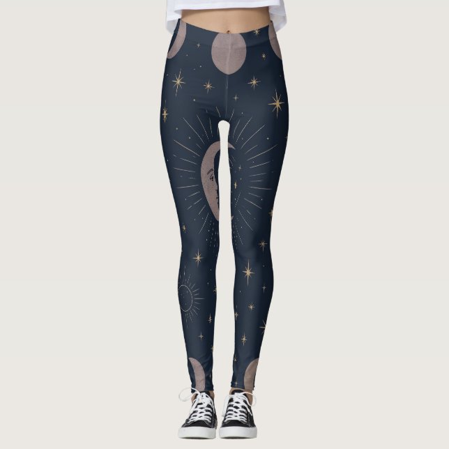Celestial Moon Ritual Pattern | Cosmic Women’s  Leggings (Front)