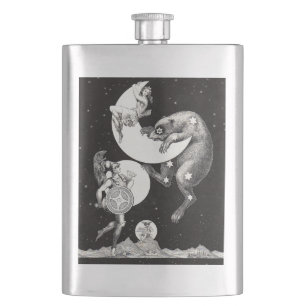 Celestial Moon Sky Universe God Night Illustration Hip Flask