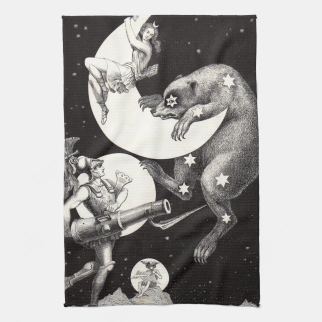 Celestial Moon Sky Universe God Night Illustration Tea Towel (Vertical)