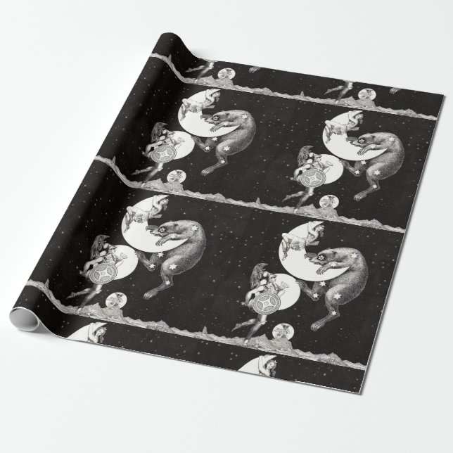 Celestial Moon Sky Universe God Night Illustration Wrapping Paper (Unrolled)