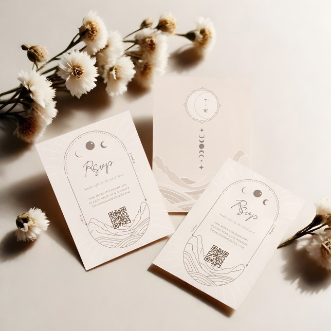 Celestial Moon Star Holistic Monogram QR Code RSVP Card (Celestial Moon Star Holistic Monogram QR Code RSVP)