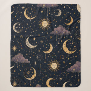 Celestial Moon & Stars Astrology Boho Seamless Sherpa Blanket