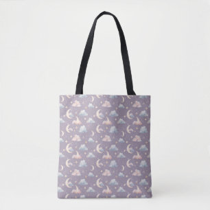 Celestial Moon Stars Clouds Watercolor Pastels Tote Bag