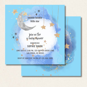 Celestial Moon Stars, Dark Blue And Gold Invitation