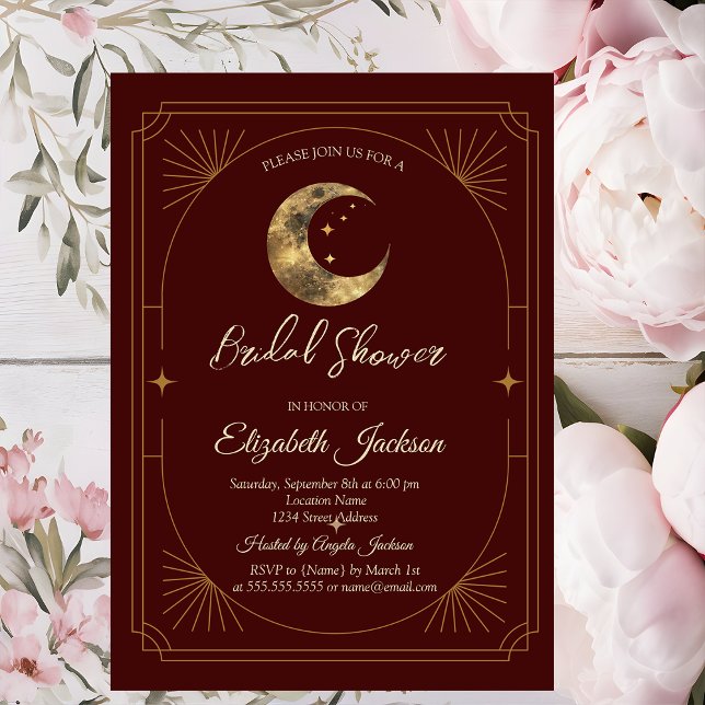 Celestial Moon Stars Dark Bridal Shower Invitation (Creator Uploaded)