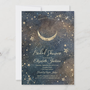 Celestial Moon,Stars Diamond Dark Bridal Shower  Invitation