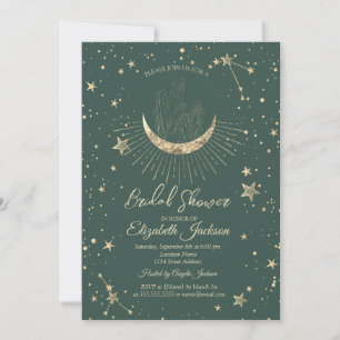 Celestial Moon,Stars Diamond Green Bridal Shower  Invitation