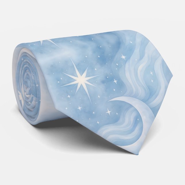 Celestial Moon Stars Dreamy Sky Pastel Watercolor Tie (Rolled)