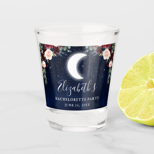 Celestial Moon Stars Floral Bachelorette Party Shot Glass (Front)