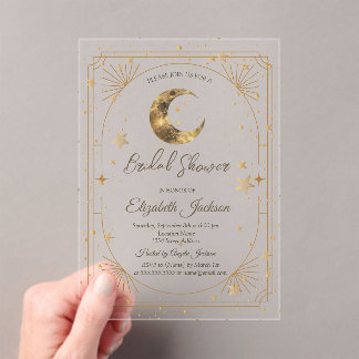 Celestial Moon Stars Frame Bridal Shower Acrylic Invitations