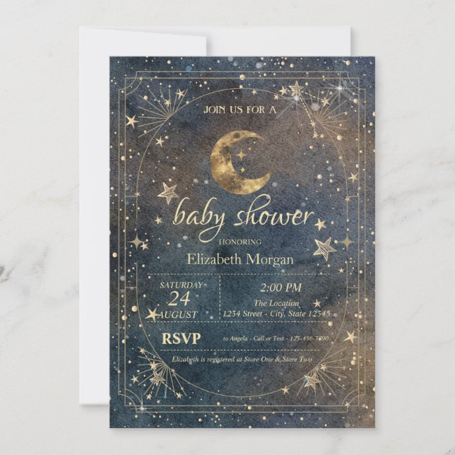 Celestial Moon Stars Frame Dark Galaxy Invitation (Front)